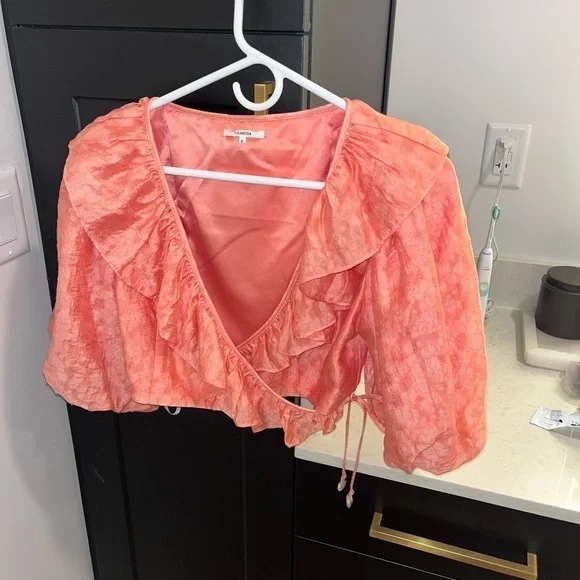 Tularosa Hailey Wrap Top Coral Pink - Picture 3 of 5